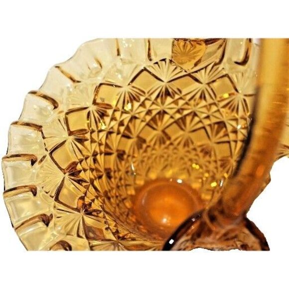 Vintage Amber Glass Small Basket Diamond Cut Ruffled Edge - Picture 9 of 9